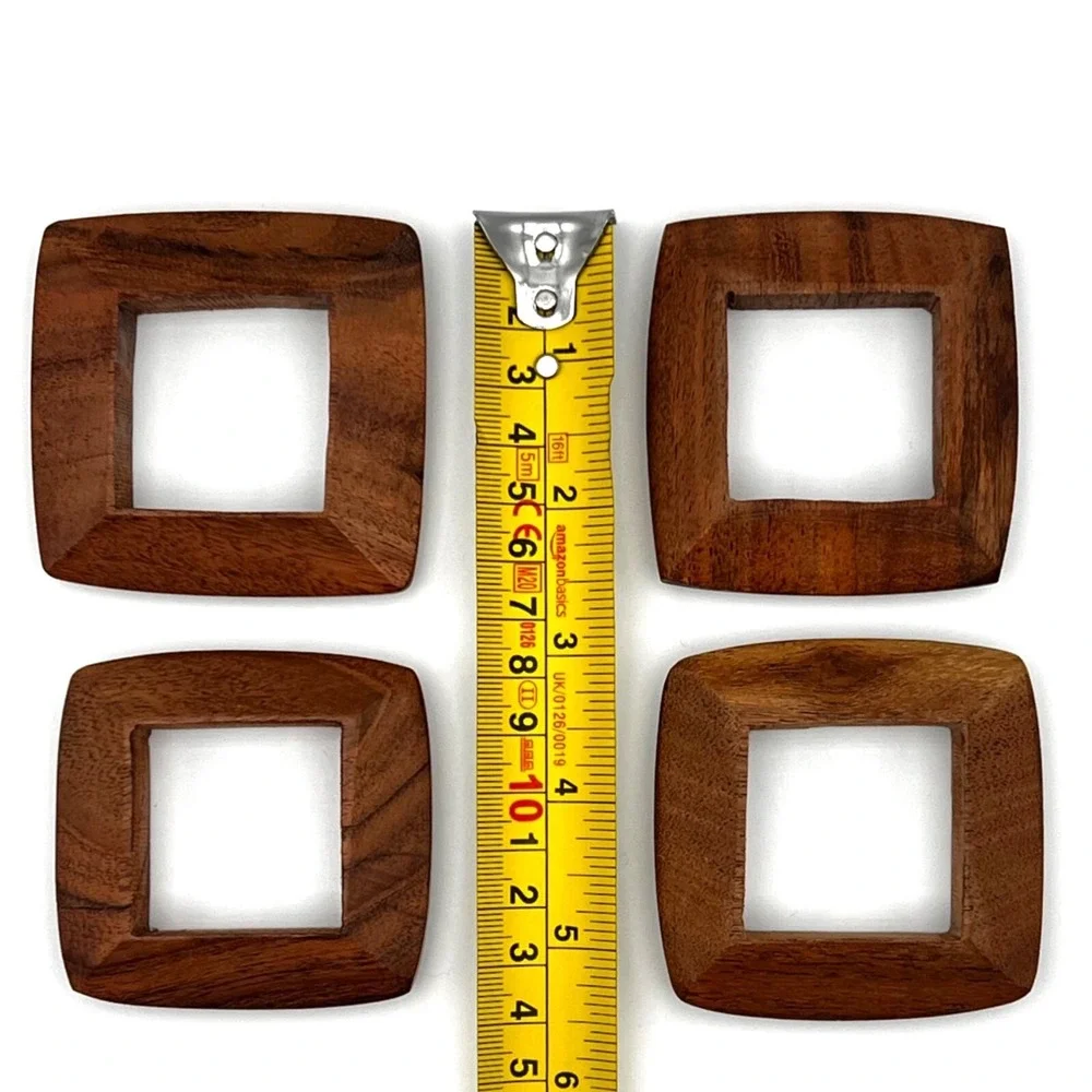 Vintage Square Wooden Napkin Rings Handmade Teak Wood MCM 2.5